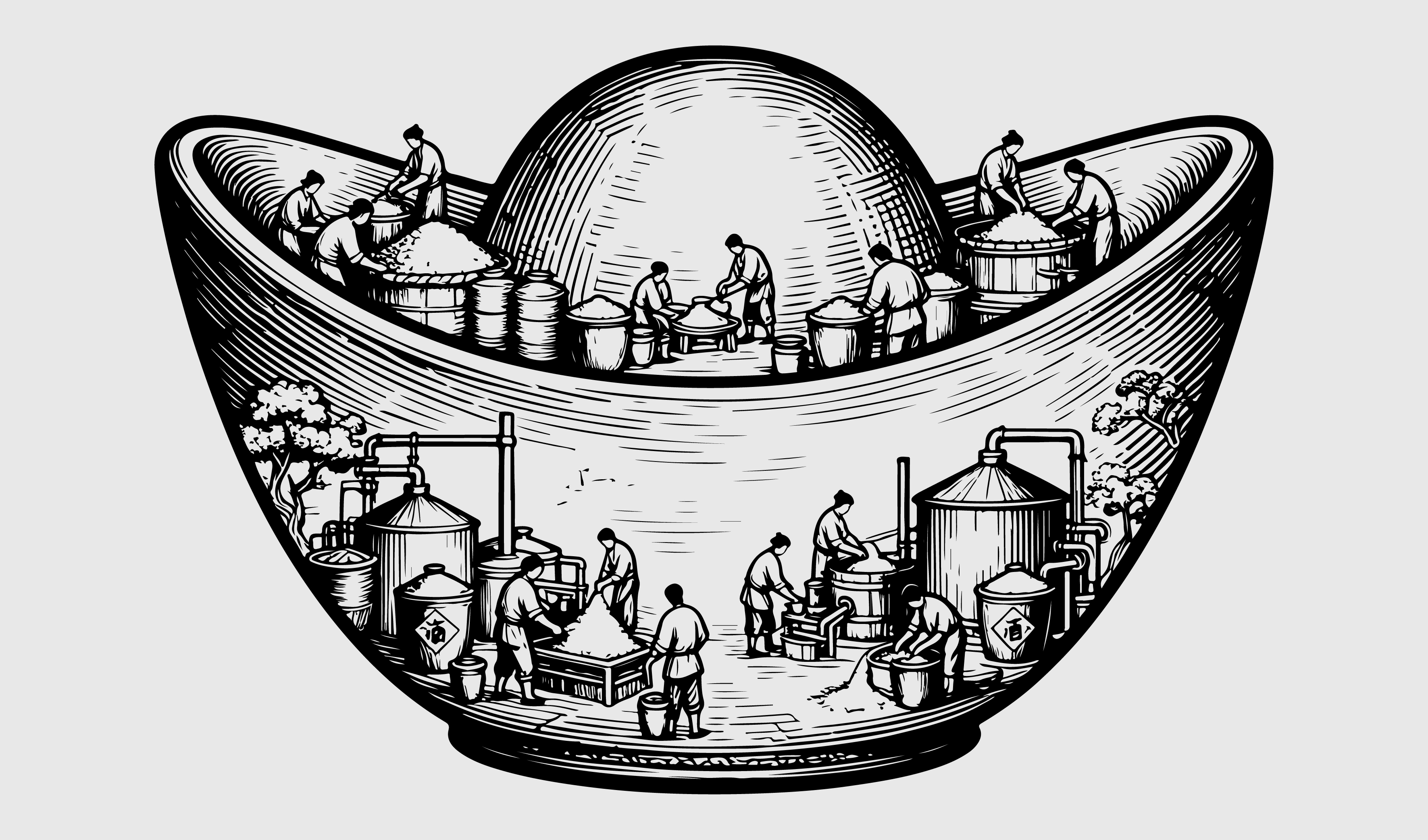 传统-元宝酿酒工艺矢量插画 元素设计